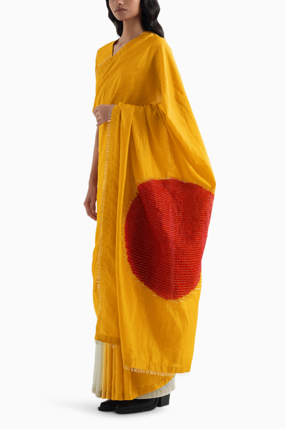 Mineral Yellow Ombre Moon Metal Saree