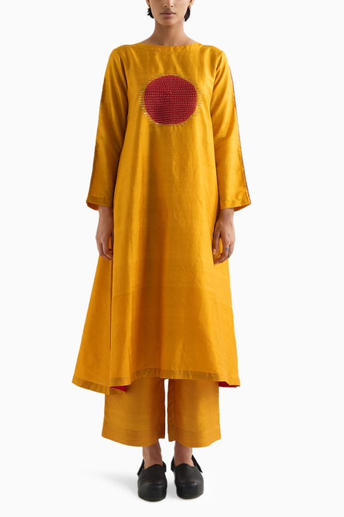 Mineral Yellow and Red Moon Metal Kurta