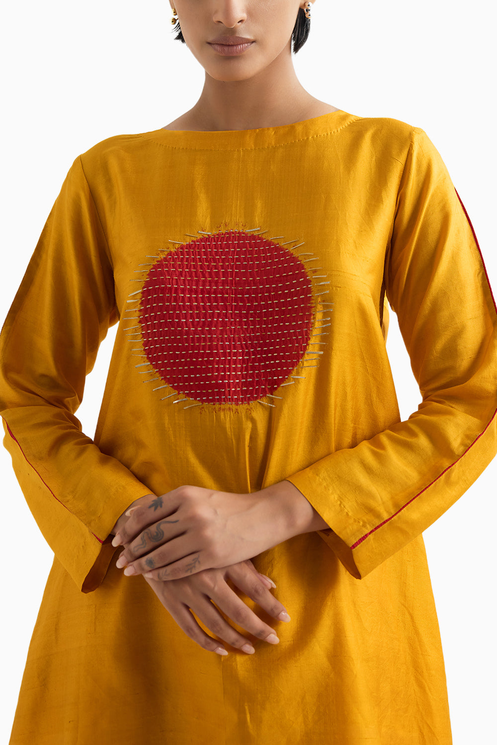 Mineral Yellow and Red Moon Metal Kurta