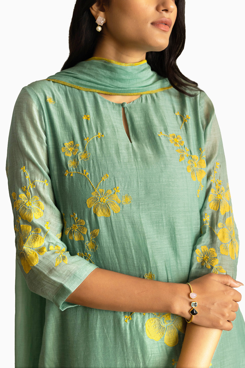 Mint Floral Applique Kurta Set