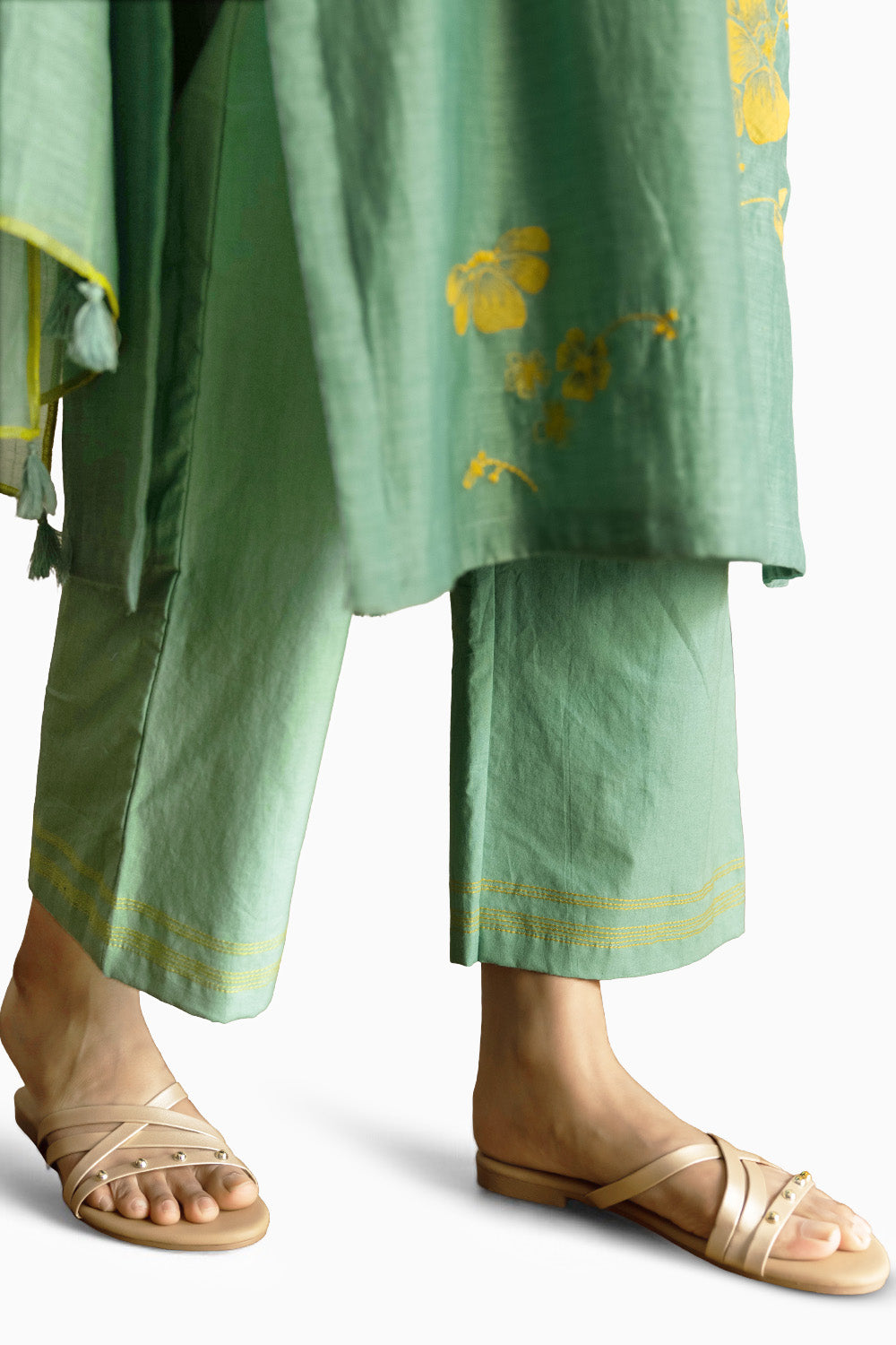 Mint Floral Applique Kurta Set