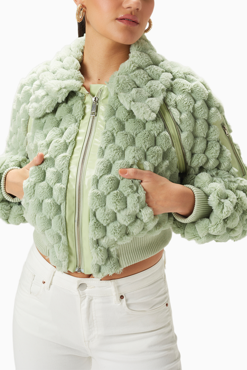 Mint Green Fur Bomber Jacket