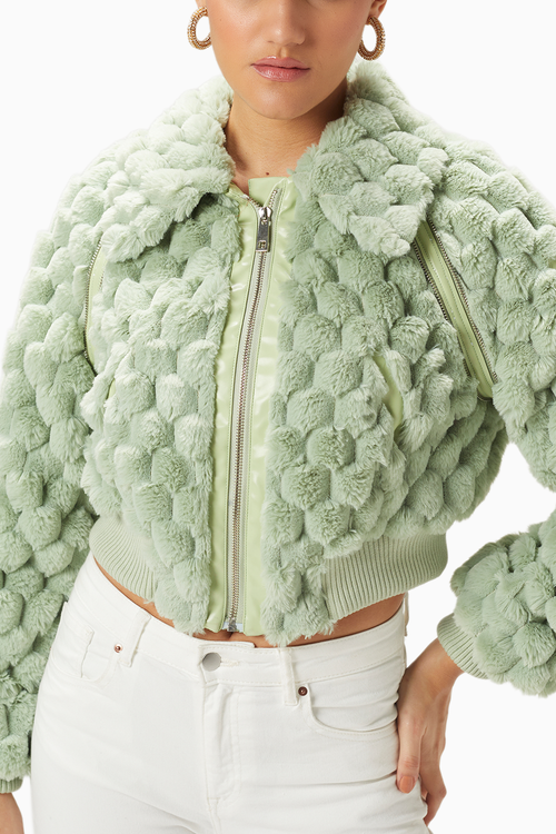 Mint Green Fur Bomber Jacket