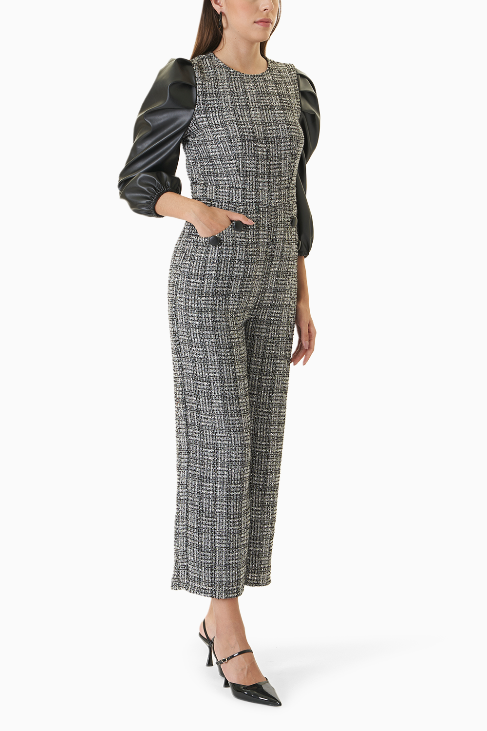 Monochrome Tweed Jumpsuit