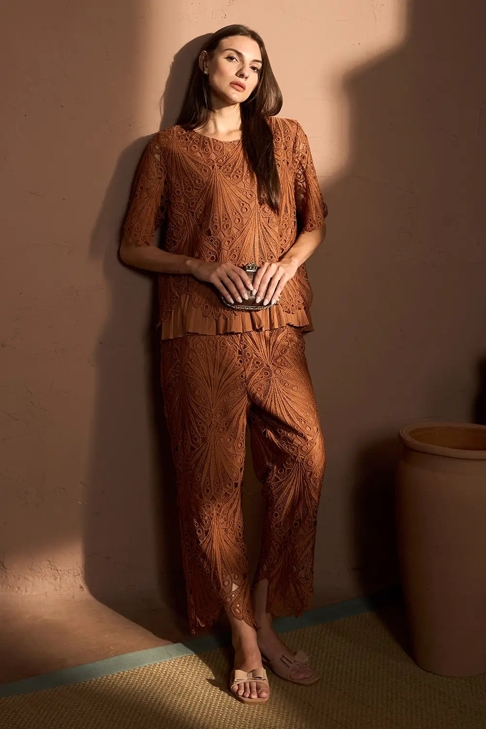 Myra Mesh Cross Back Coffee Co-Ord Set