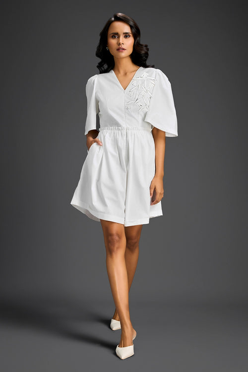 White V-Neck Playsuit