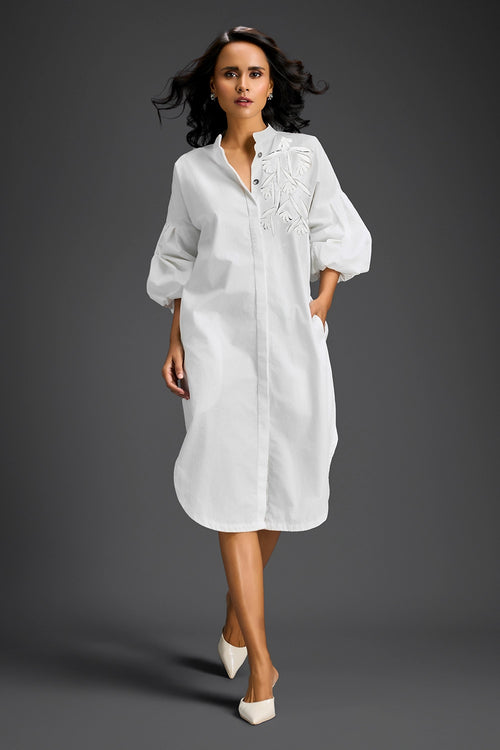 White Puff Sleeve Shirt Dress
