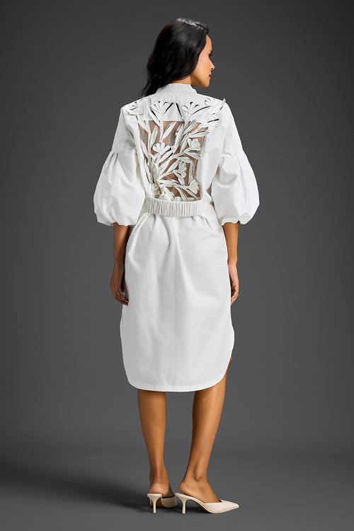 White Puff Sleeve Shirt Dress