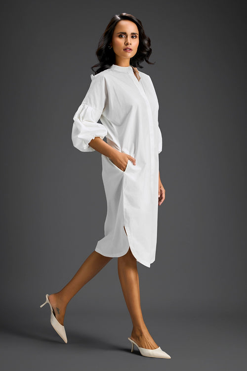 White Puff Sleeve Shirt Dress