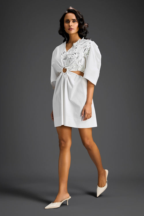 White Puff Sleeve V-Neck Dress