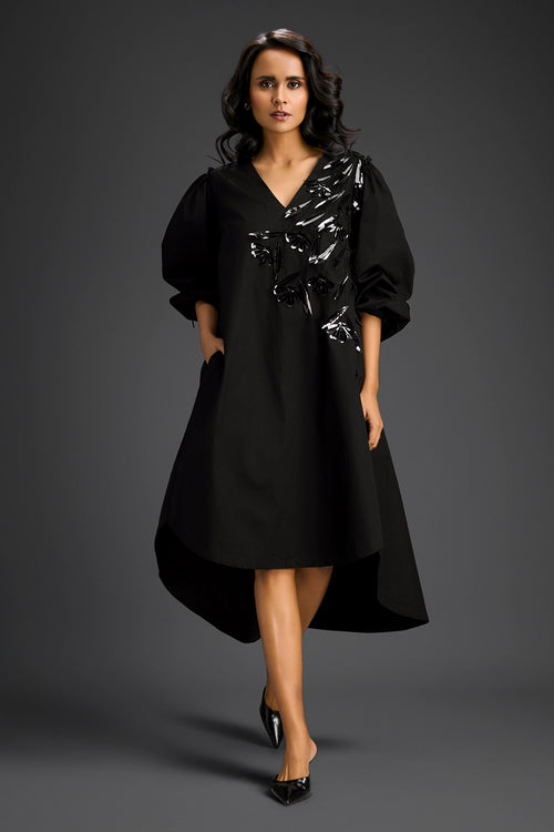 Black High-Low V-Neck Dress