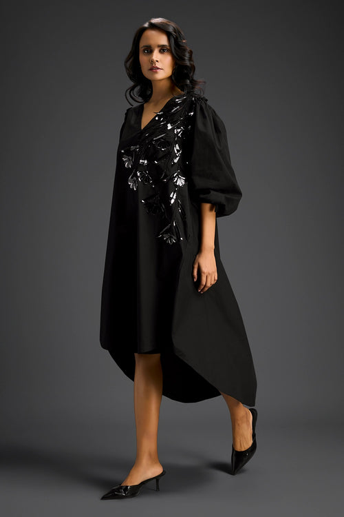 Black High-Low V-Neck Dress