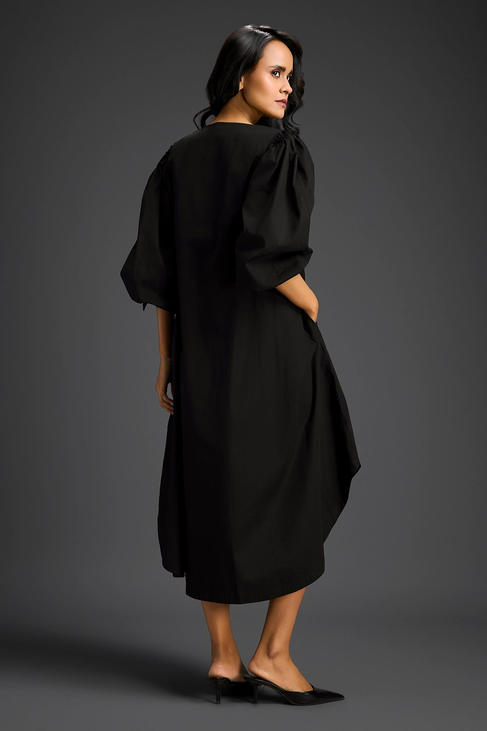 Black High-Low V-Neck Dress