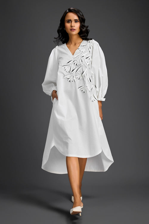 White High-Low V-Neck Dress