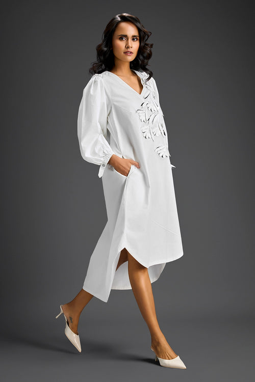 White High-Low V-Neck Dress
