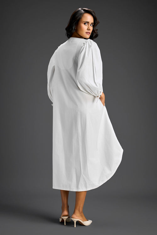 White High-Low V-Neck Dress
