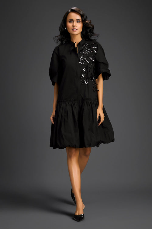 Black Bubble Hem Dress