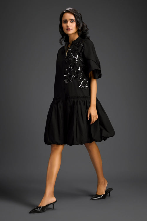 Black Bubble Hem Dress