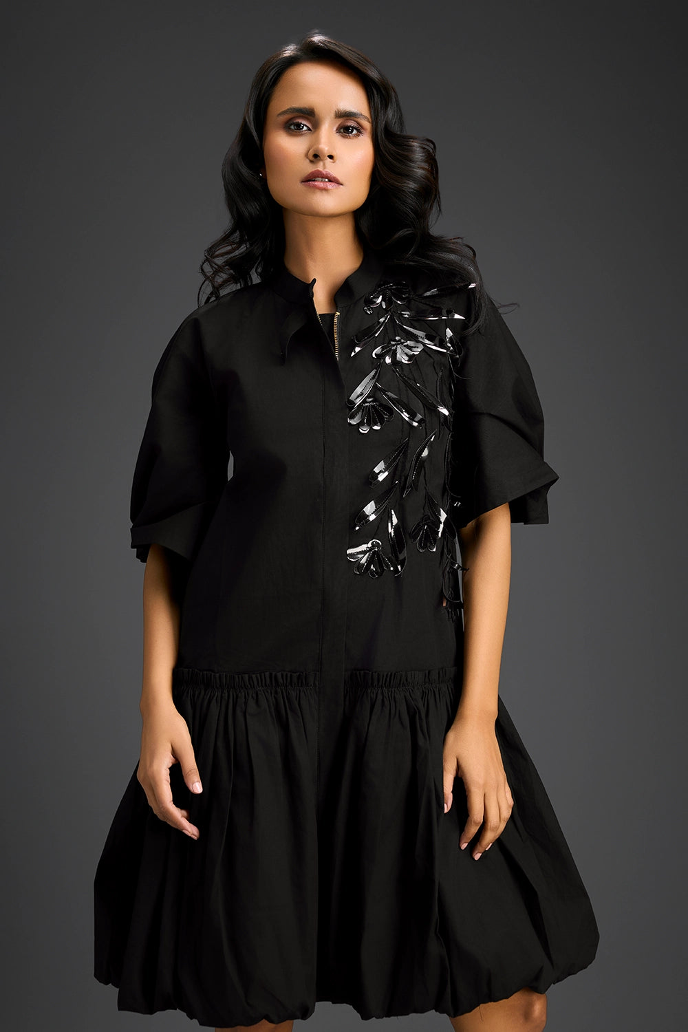 Black Bubble Hem Dress