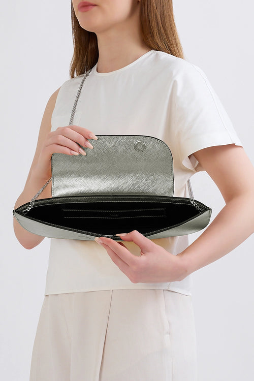 Nadia Metallic Silver Clutch Bag