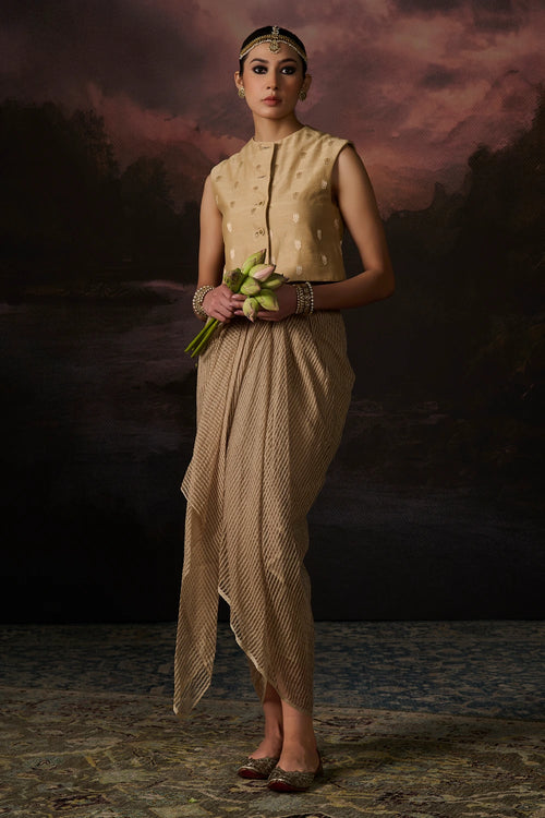 Mailk Gold Top With Skirt Set