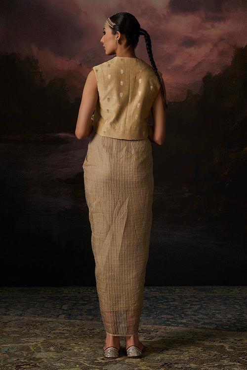 Mailk Gold Top With Skirt Set