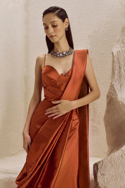 Terracotta Flow Saree Gown