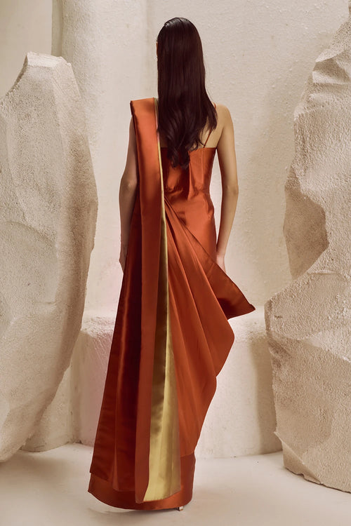 Terracotta Flow Saree Gown