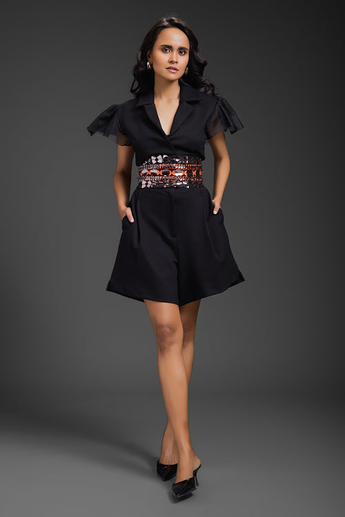 Black Metallic Neon Belt Playsuit
