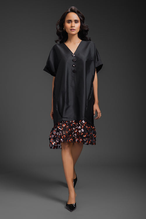 Black Neon Metallic Hem Dress