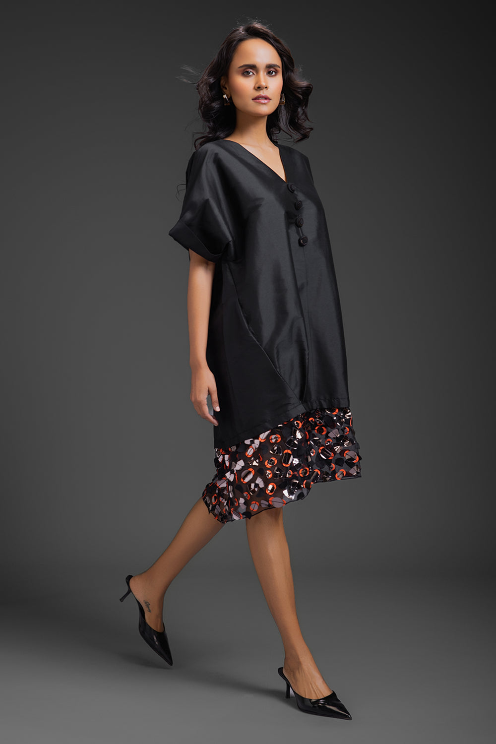Black Neon Metallic Hem Dress