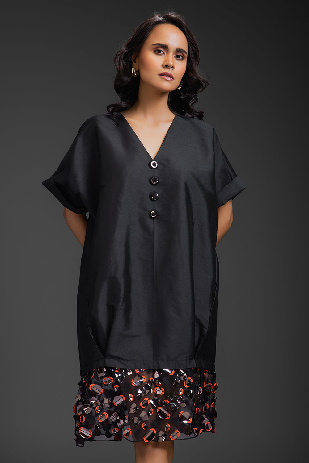 Black Neon Metallic Hem Dress