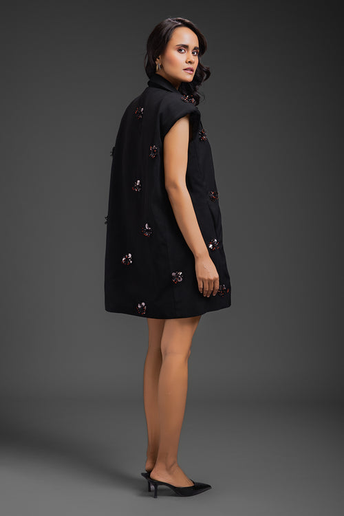 Black Neon Embroidery Blazer Dress