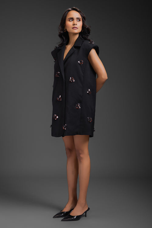 Black Neon Embroidery Blazer Dress