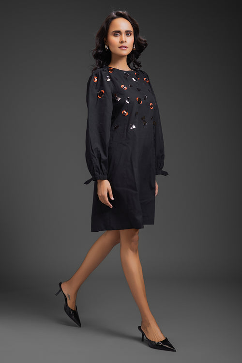 Black Bottom Neon Meatllic Dress