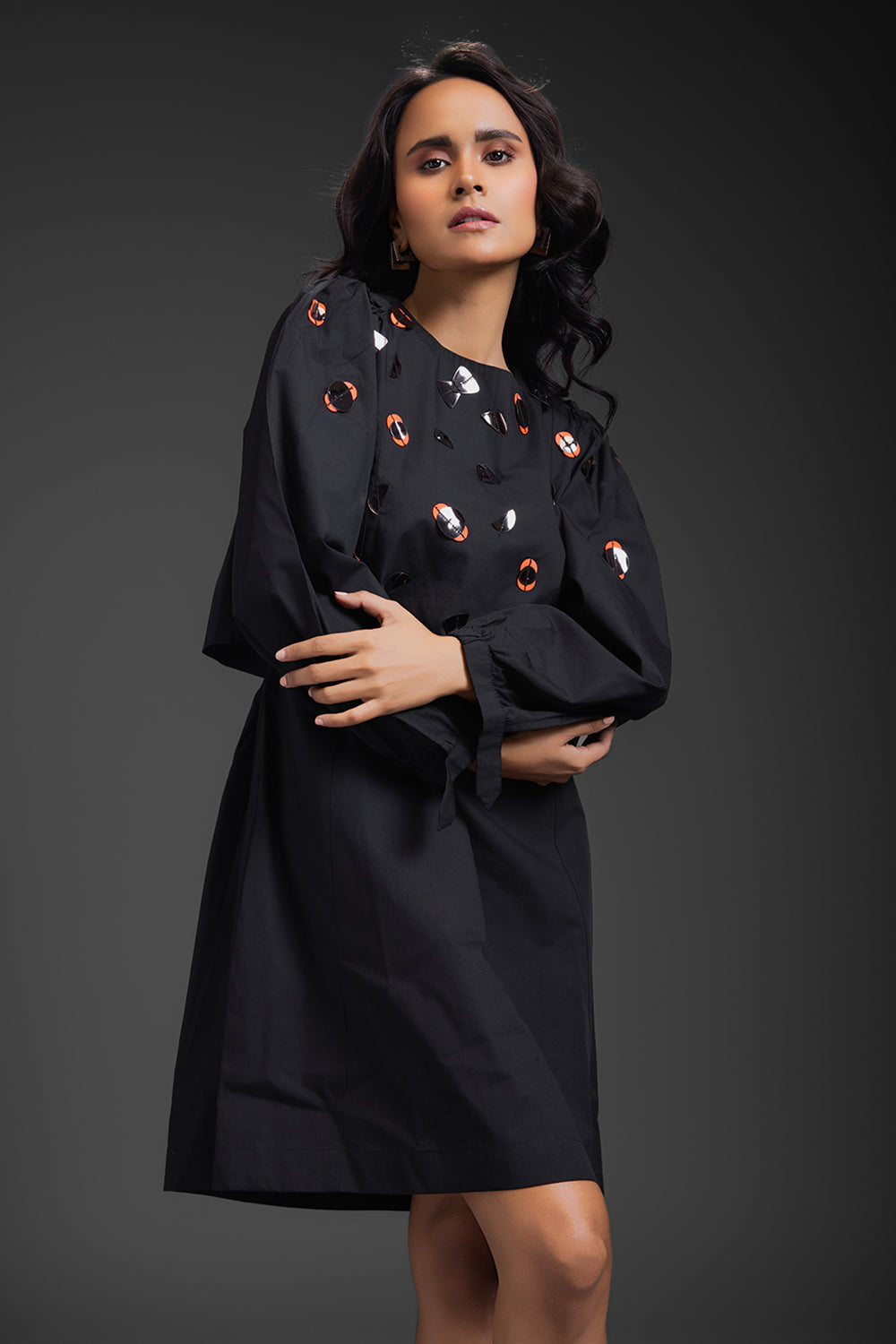 Black Bottom Neon Meatllic Dress