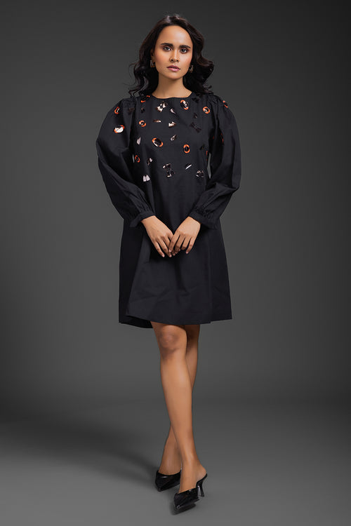 Black Bottom Neon Meatllic Dress