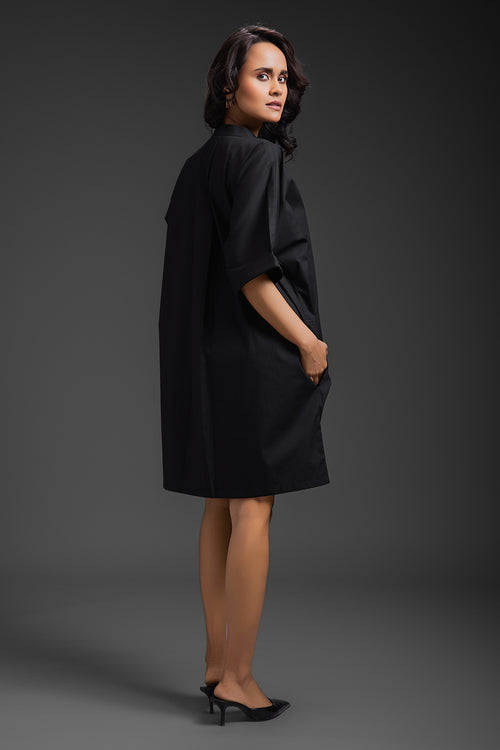 Black Kaftan Metallic Pocket Dress