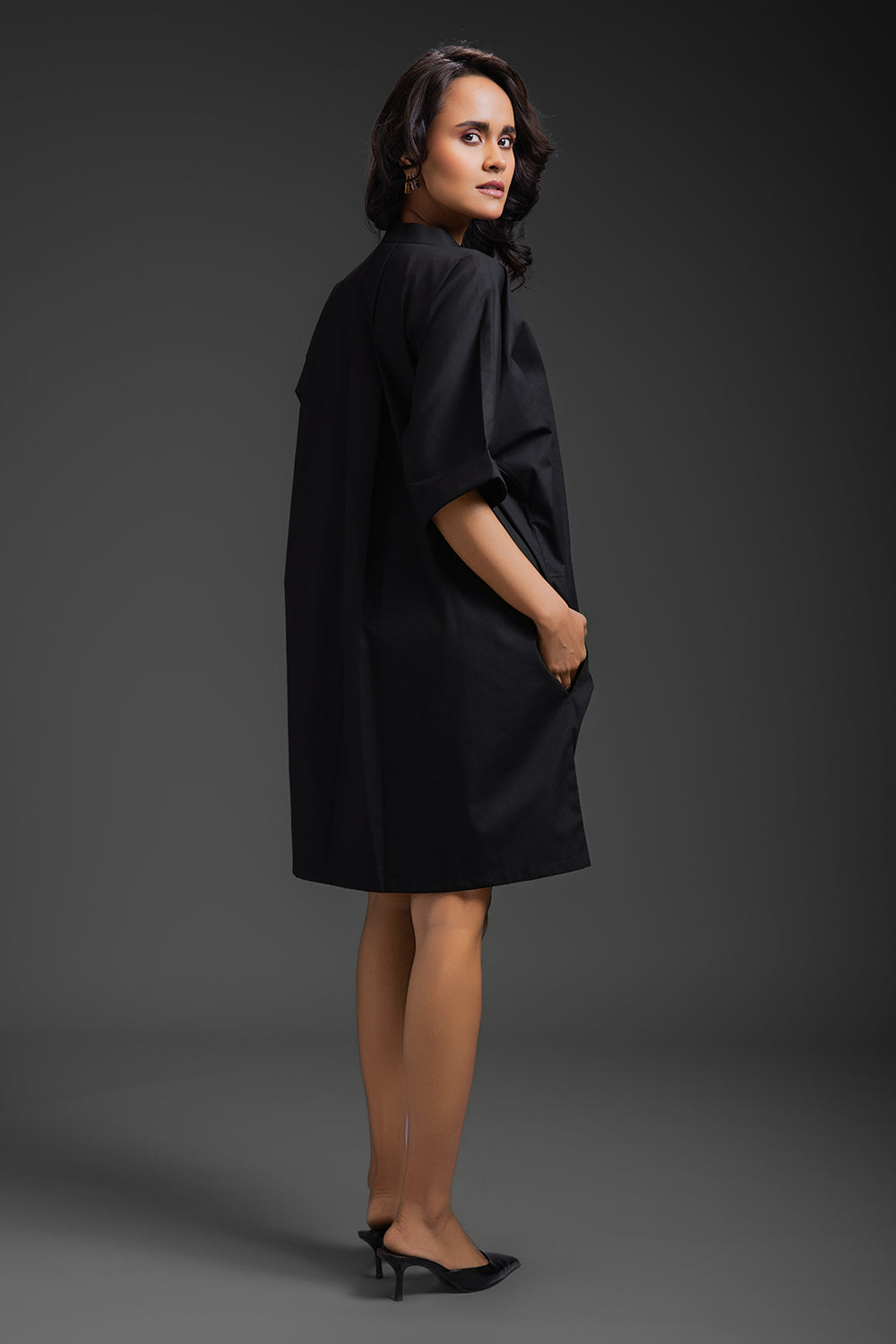 Black Kaftan Metallic Pocket Dress