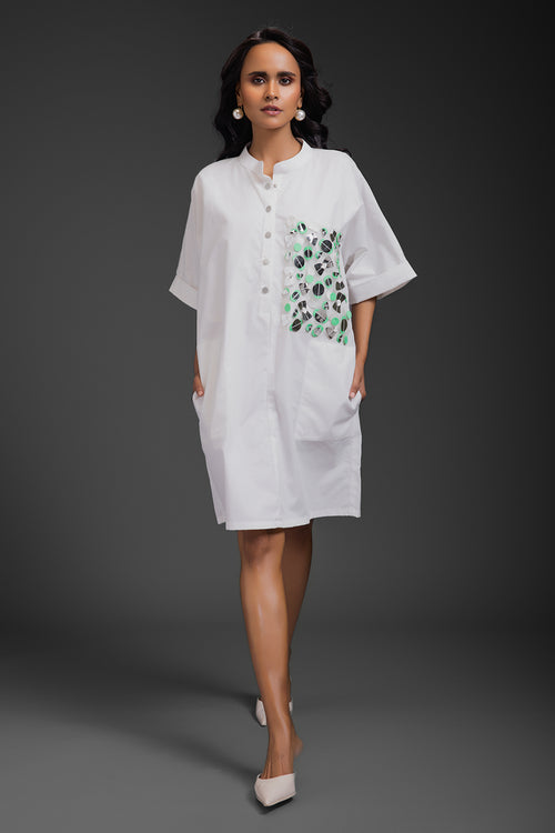 White Kaftan Metallic Pocket Dress