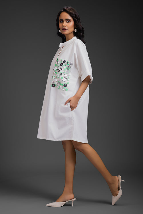 White Kaftan Metallic Pocket Dress