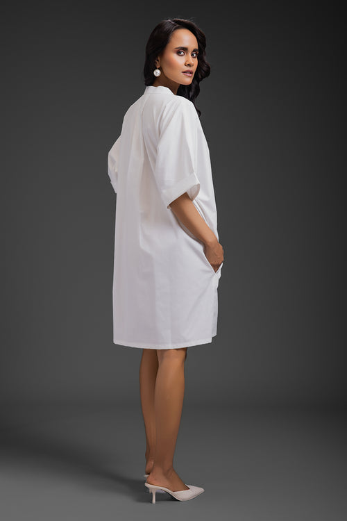 White Kaftan Metallic Pocket Dress