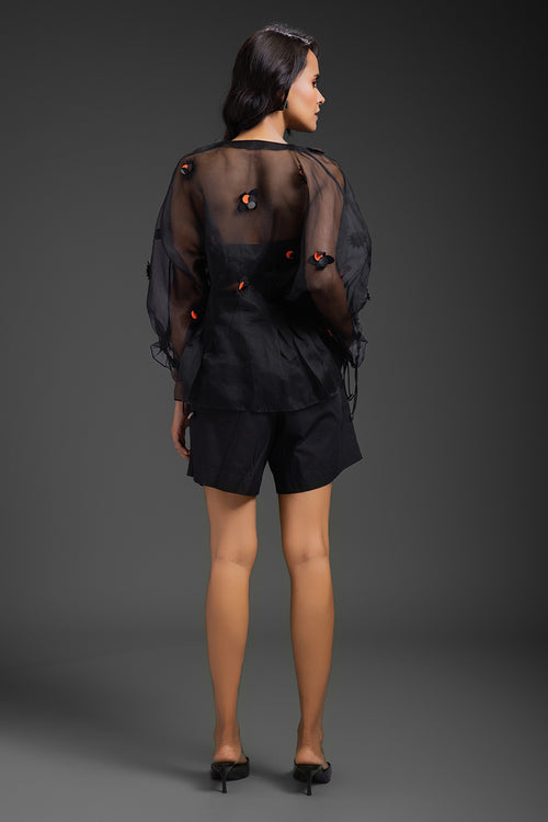 Black Sheer Organza Neon Top
