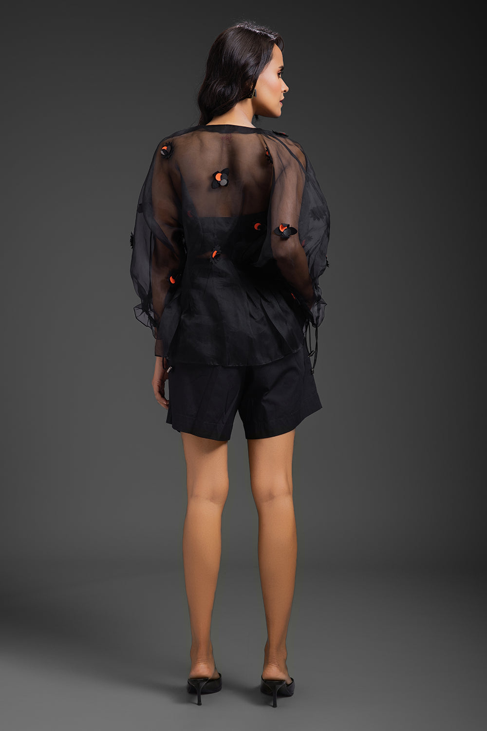 Black Sheer Organza Neon Top