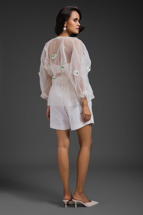 White Sheer Organza Neon Top