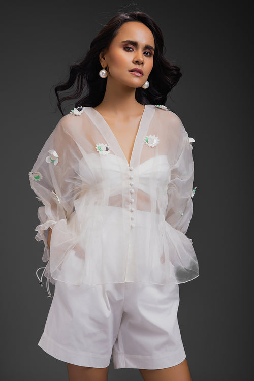 White Sheer Organza Neon Top