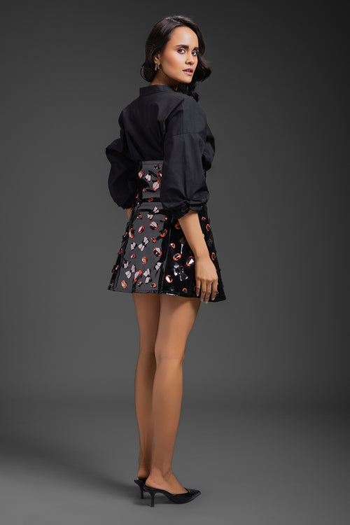 Black Cotton Shirt With Corset Skirt