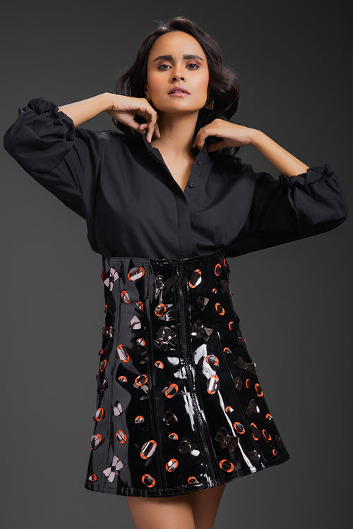 Black Cotton Shirt With Corset Skirt