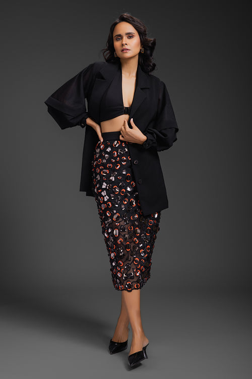 Black Blazer With Sheer Organza Skirt