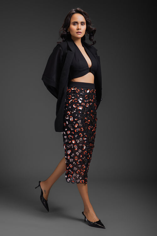 Black Blazer With Sheer Organza Skirt